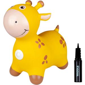 Waddle Bouncy Animal Hopper - Inflatable Hopping Animals, Indoors and Outdoors Fun, Pump Included, Riding Toys for Boys and Girls Ages 2 Years and Up, Yellow Giraffe