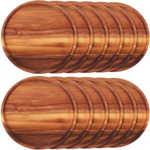 Rtteri 12 Pcs Acacia Wood Dinner Plates Round Wood Dishes Wooden Charger Serving Tray Easy Cleaning Lightweight Unbreakable Classic Plate for Snack Dessert Housewarming Gift(0.95 Inches)