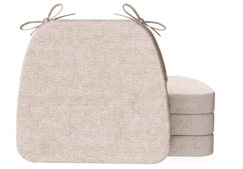 AAAAAcessories D-Shaped Chair Cushions, 2" Thick Dining Chair Pads with Ties and Removable, Machine-Washable Cover, 17" x 16", Set of 4, Oatmeal Beige