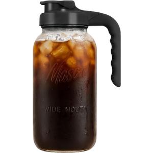 Mason Jar Pitcher - Airtight & Leakproof Glass Pitcher with Lid, Perfect for Breastmilk, Cold Brew Coffee, Sun Tea, Water & Drinks, 2 Quart (64 oz) Wide Mouth Mason Jar with Pour Spout Lid - Black