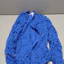 MASCOMODA Womens Tops Dressy Casual Fall Puff Long Sleeve Eyelet Button Shirts V Neck Lace Embroidered Hollow Out Work Blouse(Blue,Medium)