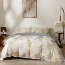 OAITE Duvet Cover Set King Size Floral Pattern Ultra Soft 100% Cotton Duvet Cover Sets 3-PC, Breathable Duvet Cover with Zipper Closure & Corner Ties(2 Pillow Shams,1 Duvet Cover) (Leafy Serenity)