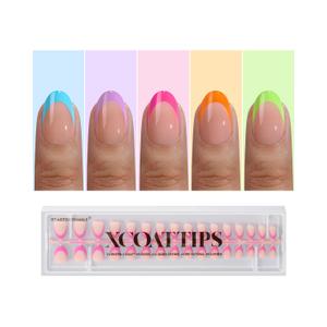 BTArtboxnails XCOATTIPS Brighter Pastel French Tip Press On Nails - Extra Short Almond Press On Nails, Soft Gel Nail Tips, 160Pcs Soak Off Acrylic Colorful Fake Nail Extension in 16 Sizes