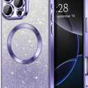 Hython for iPhone 16 Pro Case Clear Magnetic Glitter Phone Cases [Compatible with MagSafe] Full Camera Lens Protector Slim Gradient Sparkle Luxury Plating Shockproof Protective Cover, Light Purple
