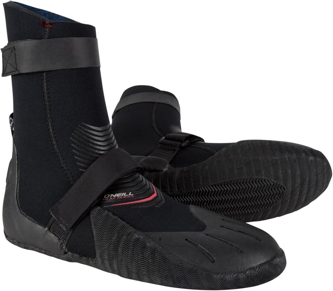O'Neill Heat 5mm Round Toe Neoprene Boot with Textured Rubber Sole for Cold Water Surfing, Paddleboarding, Snorkeling, Black, 8