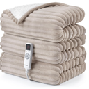 Hansleep Heated Blanket Queen Size Electric Throw Dual Control, Heating Blanket with 9 Heating Levels and 10-Hour Timer Auto Shut Off, Washable Soft Warm Winter Blanket, 80 x 90 Inches, Beige