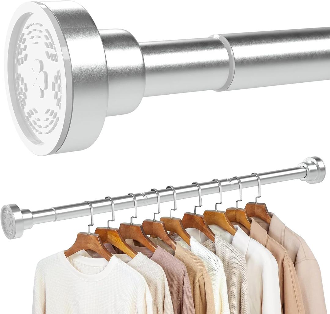 No Drilling Closet Rod, 27.5-74 Inches Hanging Closet Rod for Clothes, Closet Bar & Pole Heavy-duty, Closet Rods for Hanging Clothes For Closet Wardrobes Bathroom Laundry RV Curtains,Nickel
