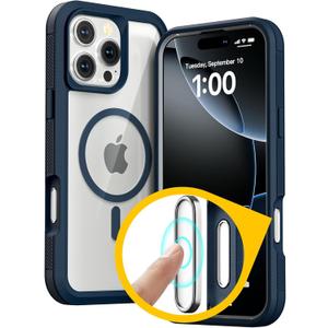 Follaroma for iPhone 16 Pro Case with Camera Control Capture Button, Compatible with MagSafe, Heavy Duty Shockproof Protection Phone Case, Anti-Drop, Transparent Magnetic Phone Cover, 6.3'', Deep Blue