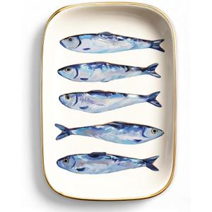 FYSUIMU Sardines Trinket Tray Ceramic Jewelry Dish Aesthetic Fish Decorative Key Tray for Home Bathroom Dresser Table Countertop Decoration