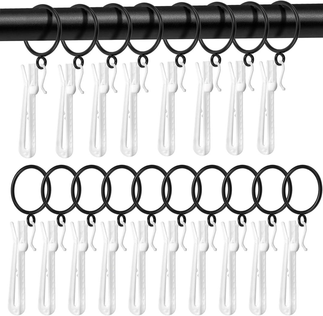 30 Sets Metal Curtain Rings with Ratchet System Pinch Pleat Curtain Hooks (85mm/3.35inch), 32mm Hook Belt Curtain Rings for Drapes for Window Door Shower Curtain