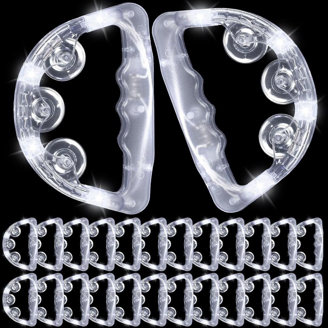 Yunsailing 24 Pack LED Light up Tambourines Musical Flashing Tambourine Toys Handheld Percussion Instrument Glow in The Dark Party Supplies for Teenagers Adults Wedding Party Favors (White)
