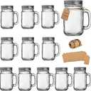TANGLONG Mason Jar Cups, Mason Jars With Handle And Lids, Drinking Glasses Cups, Glass Mugs with Handles 16 oz –12 Pack