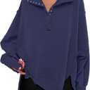 ANRABESS Women's Sweatshirts Oversized Casual Loose Button Up Henley Pullover Top High Low Split 2025 Fall Fashion Outfits (Small, Navy Blue)