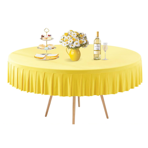 GEWONELIFE 60 Inch Yellow Round Tablecloth - Stretch Spandex Fitted Table Cover with Elastic Skirt Edge, Wrinkle-Free & Reusable for 5FT Tables Wedding Banquet Party Birthday Buffet
