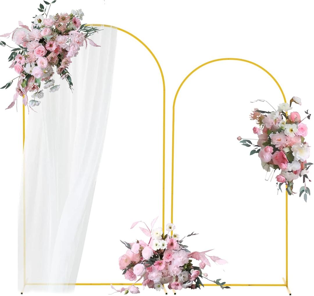 Bazen Wedding Arch Backdrop Stand 7.2FT, 6.6FT Set of 2 Metal Arch Backdrop Stand for Birthday Party Wedding Ceremony Bridal Baby Shower Banquet Party Event Decor Gold