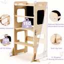 labebe Toddler Standing Tower for 12M+, Montessori Foldable Learning Standing Tower with Blackboard, Anti-tip Structure Design,Wooden Kitchen Step Helper Stool for 1-3 Year Old Boy Girl Gift