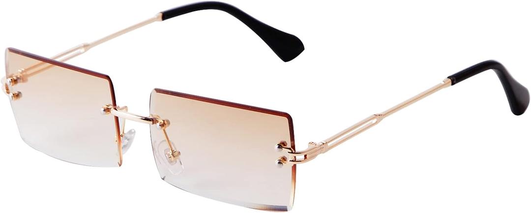 ADE WU Vintage Rimless Sunglasses for Women Men 90s Fashion Frameless Rectangle Tinted Sun Glasses Unisex Stylish