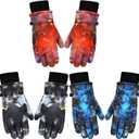 Bencailor 3 Pairs Kids Winter Gloves Waterproof Snow Ski Gloves Warm Windproof Adjustable Mittens for Boy Girl Outdoor (3-6 Years, Black Gold, Blue Black, Red)