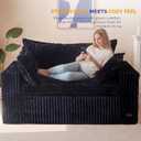 MAXYOYO 59" Bean Bag Sofa Couch, Loveseat Boneless Couch in a Box, Upholstered Small Mini Sofa with Deep Seating for Living Room Bedroom Office Apartment, No Assembly, Black