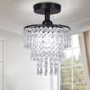FRIXCHUR Small Crystal Chandelier Flush Mount Ceiling Light 3 Tiers Raindrops Crystal Chandeliers for Bedroom Hallway Foyer Living Room Entryway Closet,Black