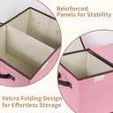 Foldable Fabric Storage Box, 16.5 x 11.8 x 9.8 inches (L x W x H), with Double-Lid & Dividers, Large Organizer for Home, Closet, Office(Pink)