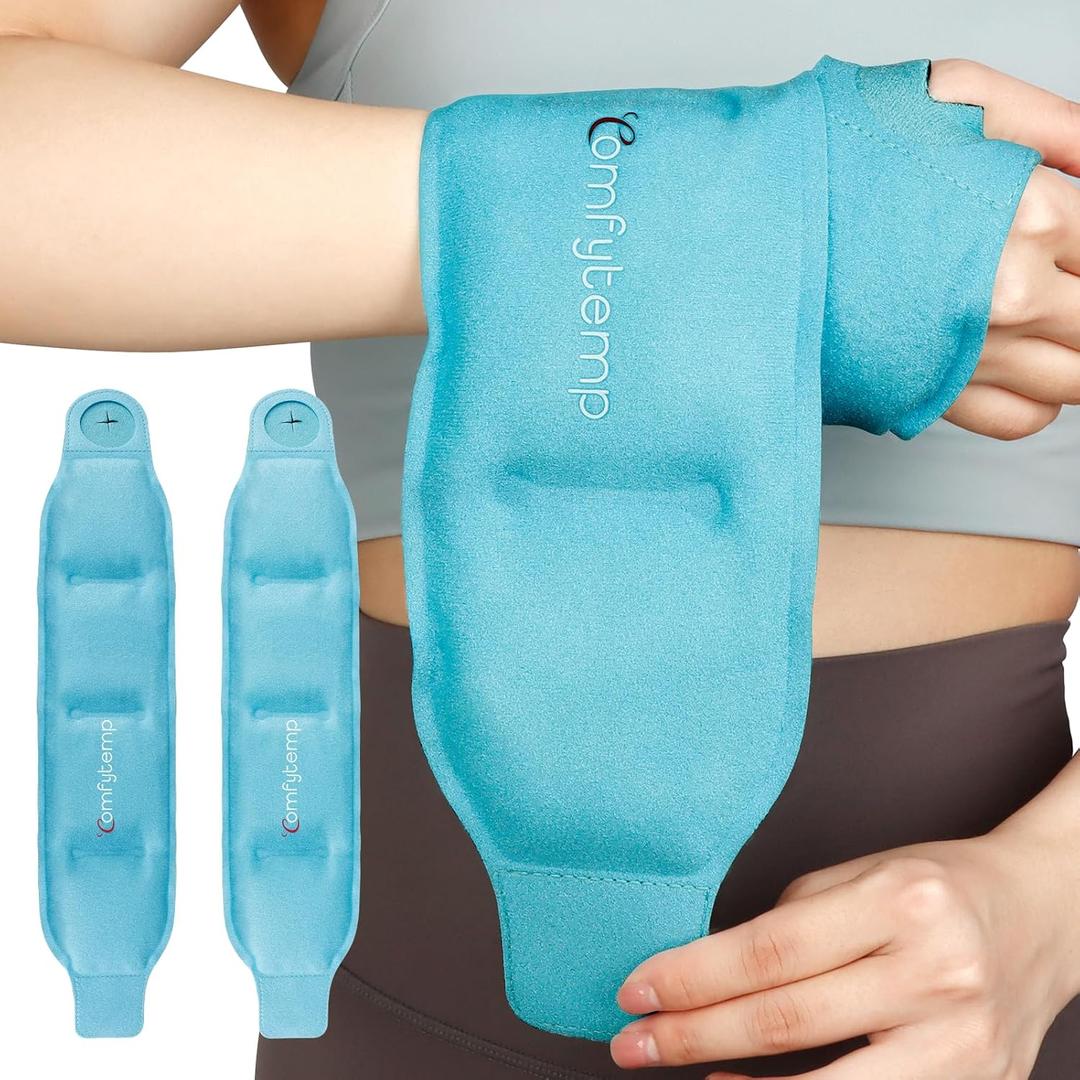 Comfytemp Wrist Ice Pack Wrap Carpal Tunnel Relief Wrist Brace, 2 Packs, FSA Eligible HSA, Gel Ice Packs for Injuries Reusable Wrap for Hand Pain, Hot Cold Compress Hand Brace, Men Women Recovery Item