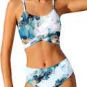 Girls Swimsuit Bathing Suits Criss Cross Bikini Set Two Piece Girls' Swimwear Solid Color Bathing Suit 7-16T (15-16 Years, Blue Marble)