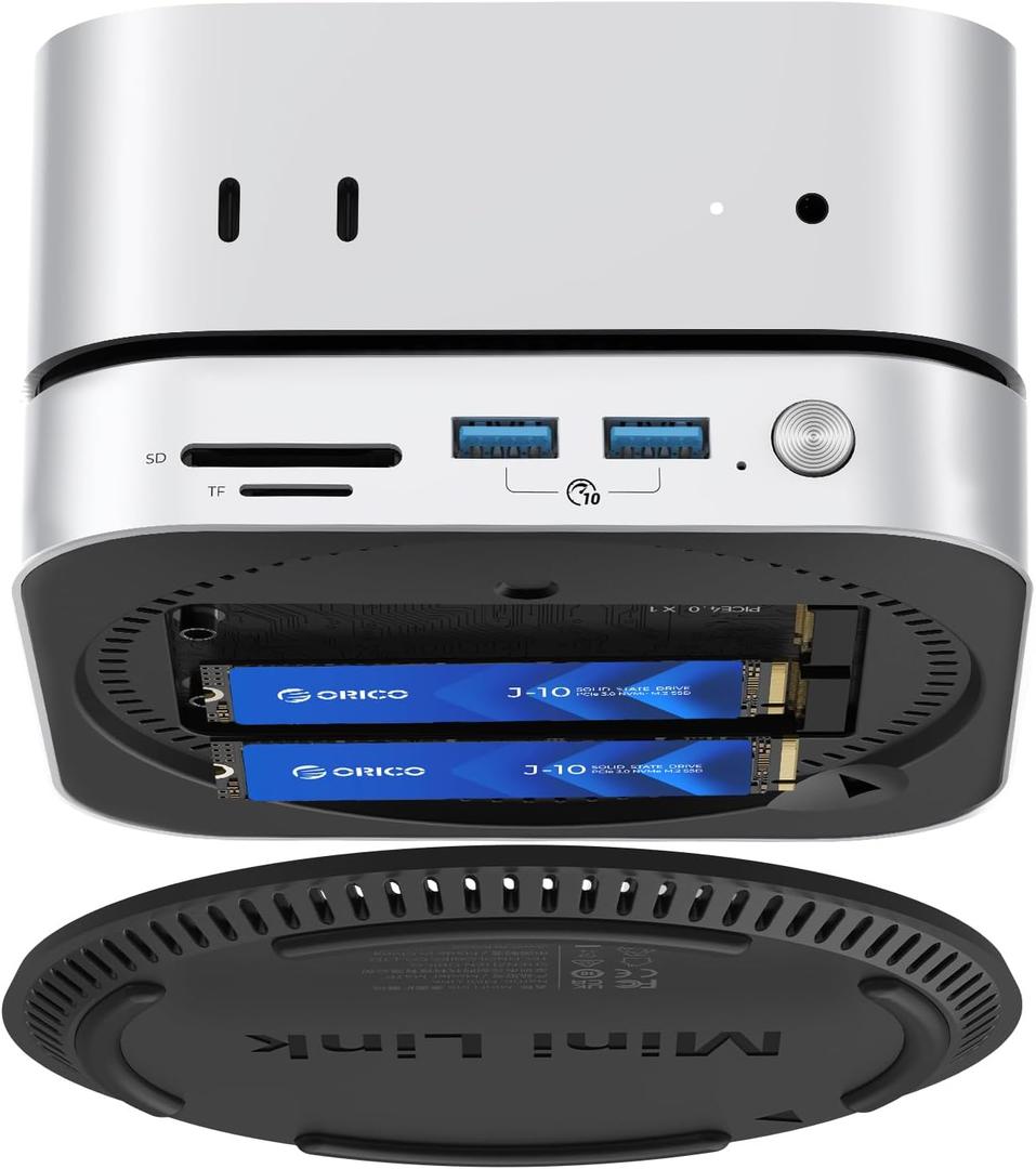 ORICO MiniLink 40Gbps Mac mini M4 Dock, USB4 Aluminum Docking Station with Dual NVMe M.2 SSD Slots, 10Gbps USB-A Ports, 4.0 SD/TF Card Readers for Mac mini M4/M4 Pro (7-in-1)