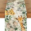 Artoid Mode Animals Elephant Giraffe BabyShower Table Runner, Seasonal Spring Summer Kitchen Dining Table for Home Party Decor 13x72 Inch (Green)