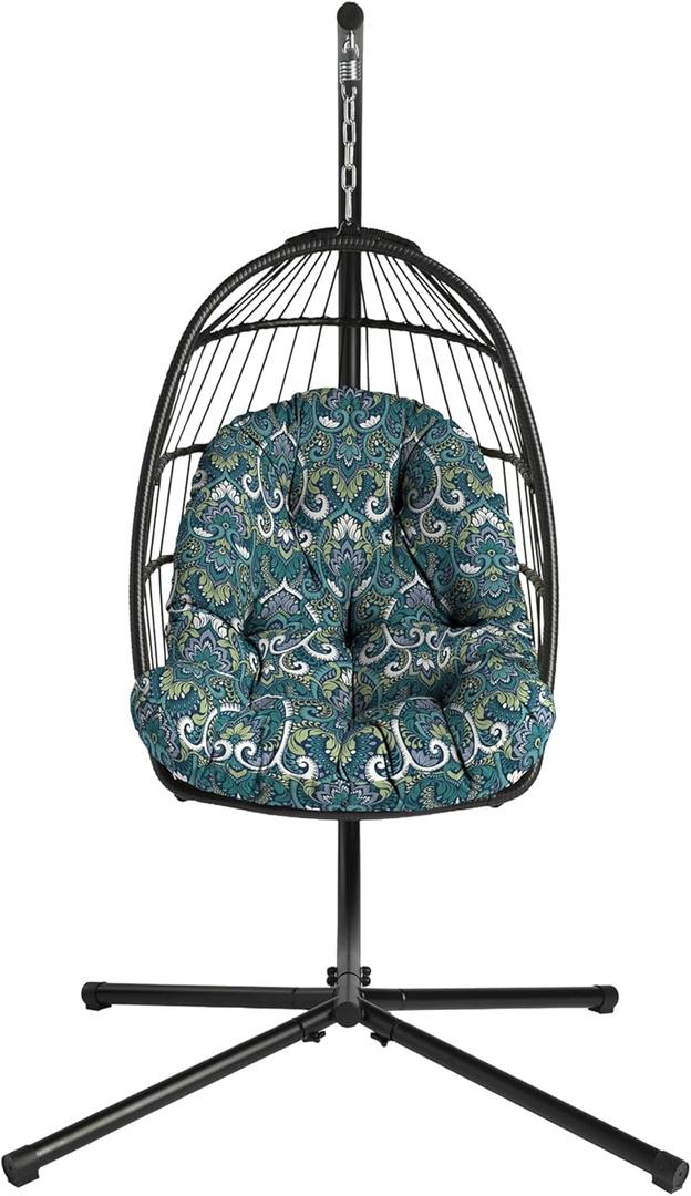 ARDEN Plush Indoor / Outdoor Egg Chair Cushion, 34 x 49, Water Repellent, Fade Resistant, Tufted for Comfort Sapphire Aurora Blue Damask
