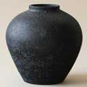 Handmade Large Rustic Ceramic Vase 10.6 inches Tall, Farmhouse Stone Decor, Big Black Round Vase Living Room Home Decor, Earthy Textured Large Vases for Centerpieces Console Table