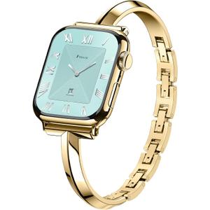 Missair Thin Band Compatible with Apple Watch for Women, Slim Bracelet Designer Dressy Stainless Steel Metal Strap for iWatch (Gold), Size: 38/40/41/42mm(Series 10 11)