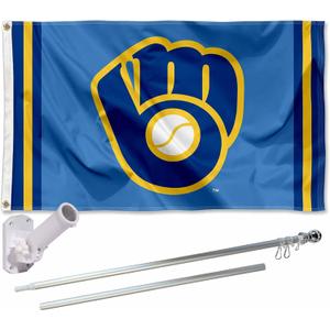 Milwaukee Brewers Vintage Glove Flag Pole and Bracket Set