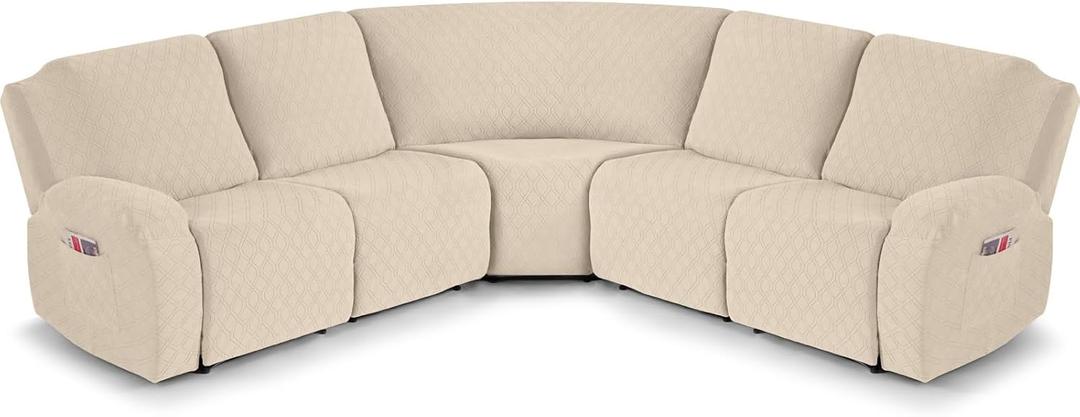 VANSOFY Stretch Reclining Sectional Couch Covers, 5-Pieces, Cream
Extra Large 5 Seat Recliner Cover, Thick Soft Washable Slipcovers, Non-Slip, Sectional Corner Cover for L Shape Sofa