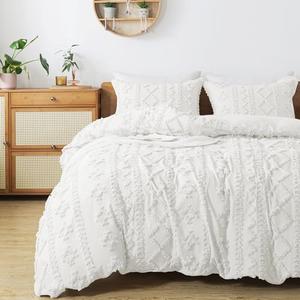 HYLEORY Boho Duvet Cover Queen Size Breathable Tufted Duvet Cover Set for All Seasons, 3 Pieces Bedding Duvet Cover with Zipper Closure, 1 Duvet Cover (90"x90") and 2 Pillow Shams, NO Comforter, White