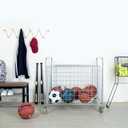 MyGift Professional Gym Metal Multi Sports Ball Storage Cart with Jumbo Industrial Wheels, Commercial Grade Portable Equipment Locker Cage for Basketball, Football, Soccer, Volleyball, Large