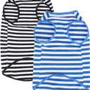 WEONE Dog Shirt Striped Cotton Shirt, Dog Outfits Pet Breathable Soft Basic Clothes for Small Medium Larg Boy Girl Dogs- M