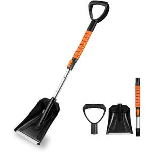 31", 35" or 39" Three Adjustable Sizes Snow Shovel for Driveway, Retractable, Removable Emergency Snow Removal Shovel with Foam Handle, Portable Multi-Purpose, Snow Shovel for Car, Garden and Camping