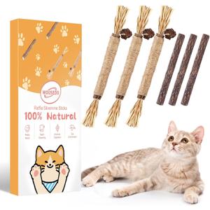 WOUSEDO 6 Pack Silvervine Sticks Cat Toy, Natural Chew Stick for Dental Care Teeth Cleaning, Matatabi Cat nip Treat Toys for Indoor Cats& Kittens
