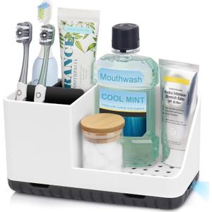 Bathroom Counter Organizer, Bathroom Organizers and Storage, Detachable Toothbrush Holders for Bathroom Vanity Sink Organizer (White)