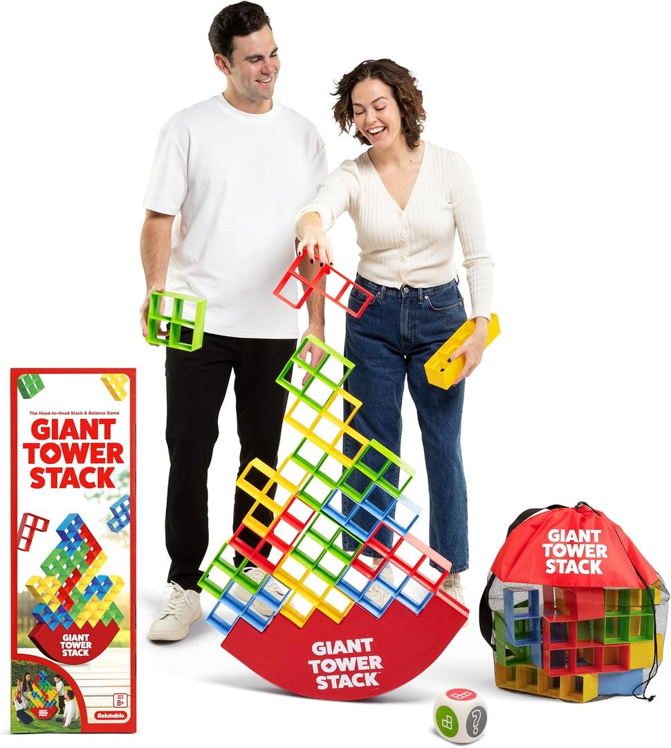 Giant Tower Stack - The Jumbo Block Balancing Game by Relatable, 9 inches x 12 inches x 0.1 inches