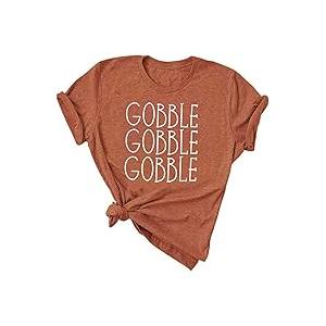 FAYALEQ Thanksgiving Shirt for Women Gobble Gobble Short Sleeve Letter Print Funny Graphic Tees Thanksgiving T-Shirts, Size XXL