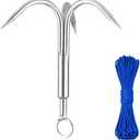 Yiliaw Gaff Hook, Grappling Hook with Rope, 50FT Nylon Rope, Stainless Steel 3-Claw Grapple Hook for Retrieval, Salvage & Magnet Fishing