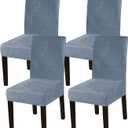 Turquoize Chair Covers for Dining Room Chair Covers Velvet Removable Kitchen Chair Covers Set of 4 Parson Chair Slipcover Chair Seat Covers for Dining Room, Hotel, Ceremony (4, Stone Blue)