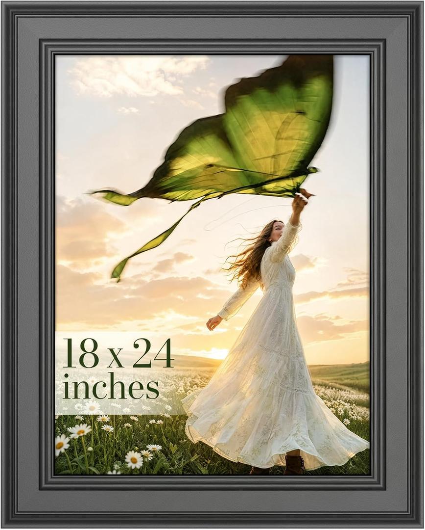 18 x 24 Poster Frame Black, 2-Inch Wide Border Poster Frames 18 x 24 with Black Backboard, 18x24 Frame