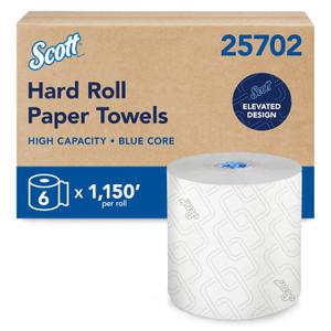 Scott Professional Pro High-Capacity Hard Roll Paper Towels, Bulk (25702), Elevated Design, Absorbency Pockets, White, for ScottBrand Blue Core Dispensers (6 Rolls at 1,150' Each, 6,900'/Case)