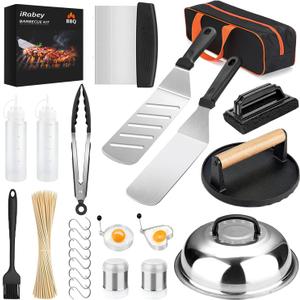 Blackstone Griddle Accessories & Burger Press, 122 PCS Griddle Grill Tools Set for Blackstone Stainless Steel Grill BBQ Spatula Utensils Set with Storage Bag