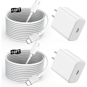 [Apple MFi Certified] iPhone 17 16 15 Pro Max Charger Fast Charging, 2 Pack Apple 45W USB C Super Fast Charger Block with 10FT Extra Long Type C Charging Cable for iPhone 17/16/15 Plus/Pro Max/17 Air