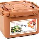 e-jen Premium Kimchi, Sauerkraut Container Probiotic Fermentation with Inner Vacuum Lid (Earthenware Brown, 1.9 gal/ 7.4L)