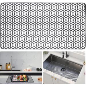 Sink Protectors for Kitchen Sink - Grey 28.34" x 15.74" Silicone Sink Mat - Can DIY Drain Holes - Non-slip Heat Resistant Liner for Bottom of Farmhouse Porcelain Stainless Steel